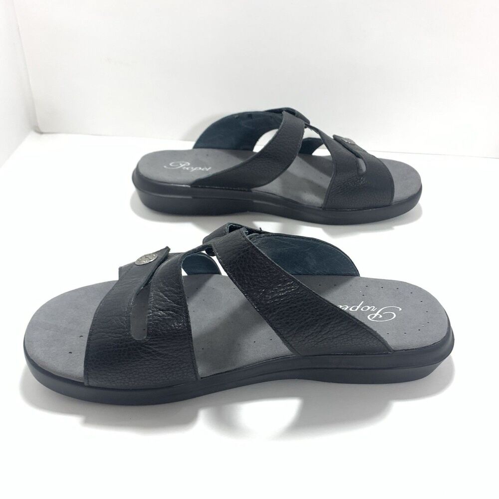 Propet Black Leather Slide Adjustable Strap Slides Size 9 Women’s EUC - Picture 11 of 13